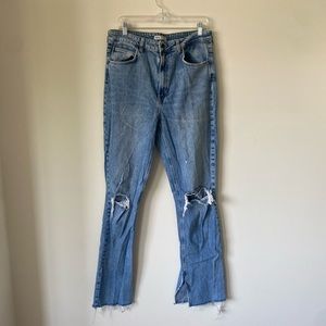 Zara high wasted / ripped knee / ankle slit jeans